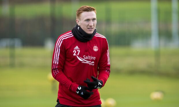 Defender David Bates during an Aberdeen training session at Cormack Park.
