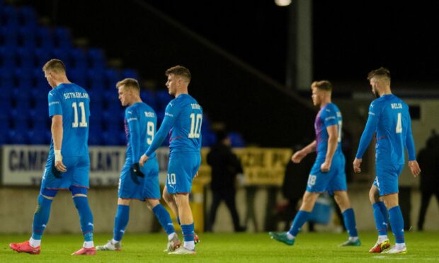 Caley Thistle players walk off dejected at full-time after the 1-1 draw with Morton.