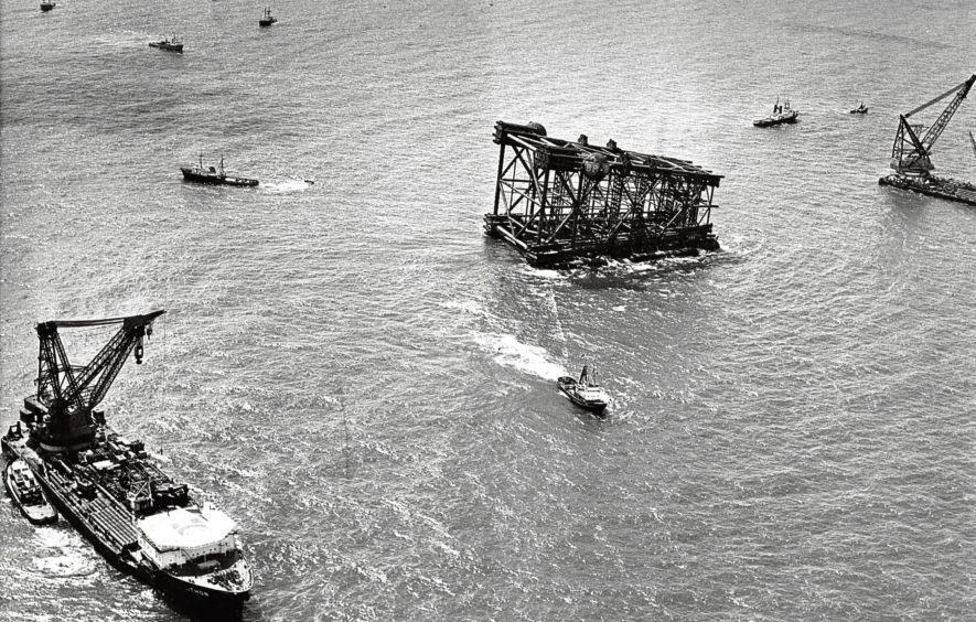1974: The first North Sea oil platform, BP’s Graythorpe One, tilts and submerges.
