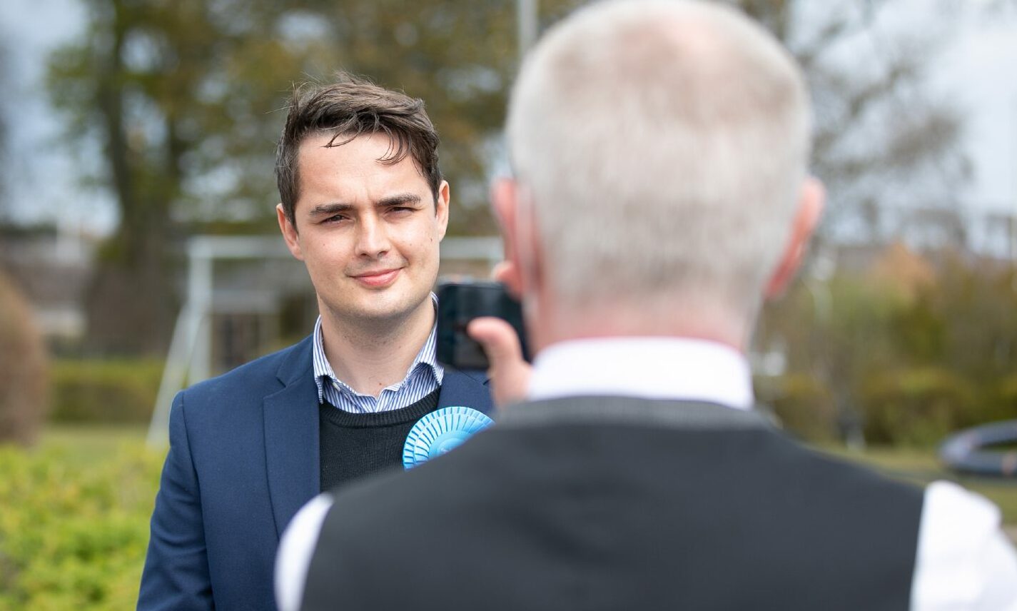 Braden Davy is interviewed during the 2021 Scottish Parliament election.