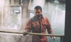 Martin Compston's character working on an oil rig in Amazon's thriller The Rig.