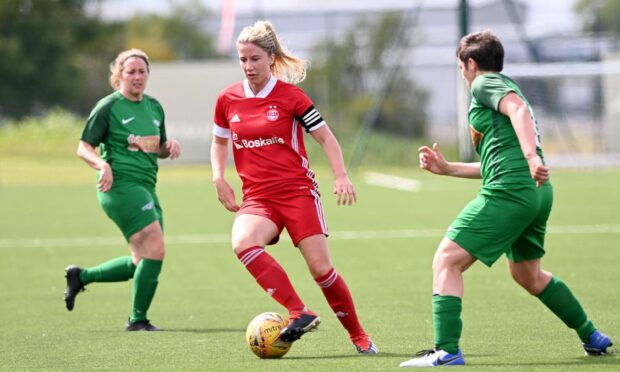 Kelly Forrest, centre, played her first 90 minutes of the SWPL 1 season against Celtic
