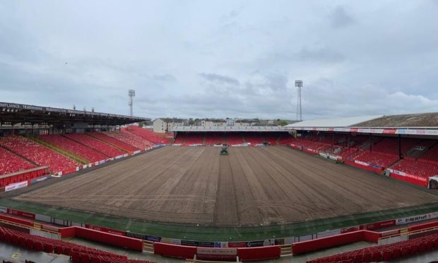 Pittodrie pitch is being resurfaced for the new season. Supplied by Aberdeen FC