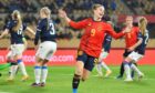 Spain's Esther Gonzalez (front) celebrates after scoring to make it 7-0 against the Faroe Islands in an eventual 10-0 victory.