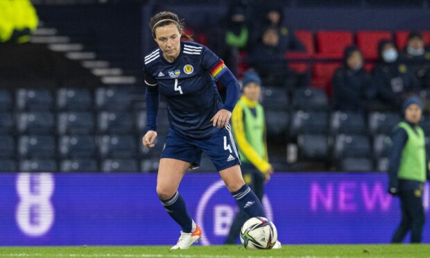 Rachel Corsie in action for Scotland during the FIFA Women's World Cup Qualifier between Scotland and Ukraine at Hampden Park. Photo by Ross MacDonald / SNS Group)