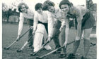 1978 - Lyn Aitken, Debbie Abel, Ruth Hutchison and Claire Fitzpatrick, all members of the Scottish team and reserve team taking part in a hockey tournament at the Aberdeen University playing fields