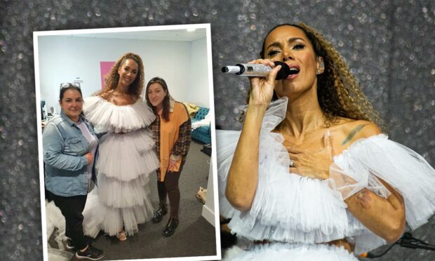 Superstar seamstresses: Anca and Adriana raced to Leona Lewis's rescue.