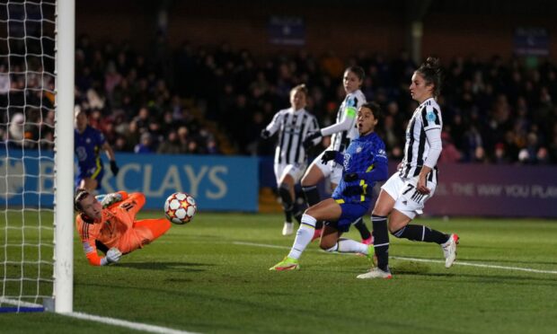 Chelsea's Sam Kerr sees this effort ruled out for offside during the UEFA Women's Champions League Group A match at Kingsmeadow, London.