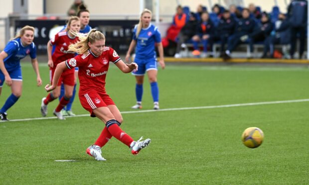 Francesca Ogilvie's penalty put Aberdeen in front against Spartans. Picture by Kenny Elrick.