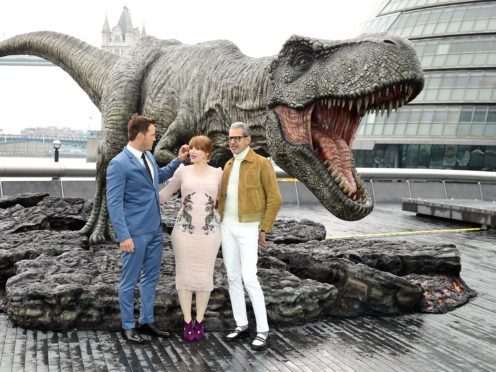 Chris Pratt (left), Bryce Dallas Howard and Jeff Goldblum (right) attending a photocall for Jurassic World: Fallen Kingdom, held at the More, London. (Ian West/PA)