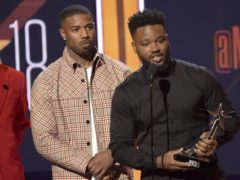 Michael B. Jordan, left, and Ryan Coogler accept the Best mMovie Award for Black Panther at the BET Awards at the Microsoft Theater in Los Angeles (Richard Shotwell/Invision/AP)