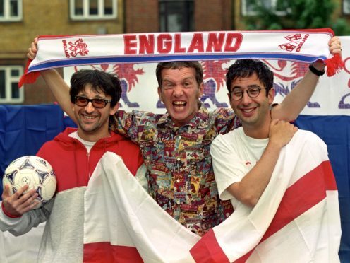 Baddiel and Skinner were among the famous faces to cheer England’s win over Colombia (PA)