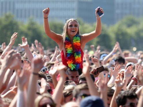 Music fans by the main stage at TRNSMT festival on Glasgow Green in Glasgow (Andrew Milligan/PA)