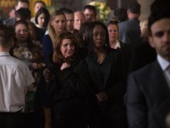 Shakil’s mother Carmel cries at his funeral in EastEnders (Jack Barnes/BBC)