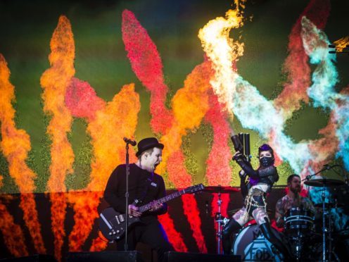 Patrick Vaughn Stump from Fall Out Boy performs during the Leeds Festival at Bramham Park (Danny Lawson/PA)