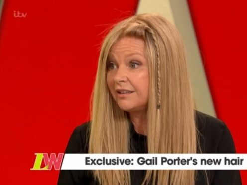 Gail Porter cries as she wears wig for the first time in 13 years (ITV/Loose Women grab)