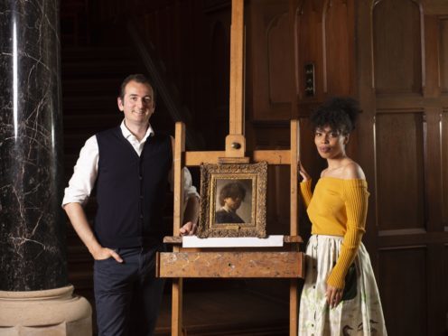 Dr Bendor Grosvenor and co-presenter Emma Dabiri with the Rembrandt portrait (BBC/Tern Television/National Trust/Steven Haywood
