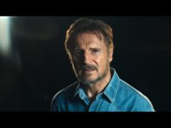 Liam Neeson with a direct address to camera (SUTc/Ridley Scott Associates)