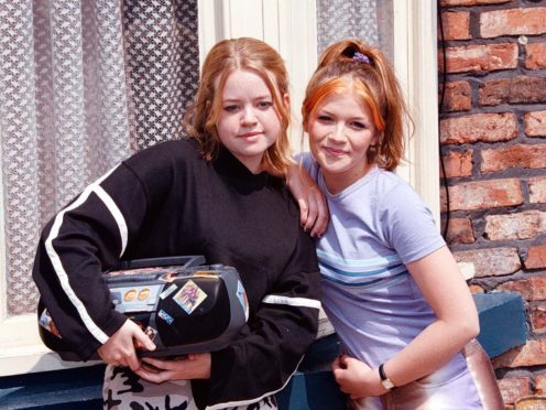 Georgia Taylor and Jane Danson celebrate 21 years of the Battersby sisters (Dave Kendall/PA)