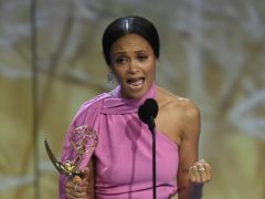 Thandie Newton winning her first Emmy for her role in HBO’s sci-fi western Westworld (Chris Pizzello/Invision/AP)