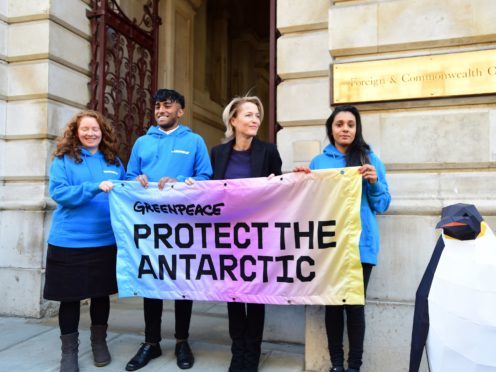 Gillian Anderson joined Greenpeace to hand in a petition calling on the Government to protect the Antarctic (David Mirzoeff/PA)