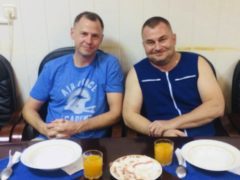 Astronauts Nick Hague, left, and Alexei Ovchinin (Roscosmos via AP)
