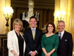 Princess Eugenie and Jack Brooksbank (centre), were interviewed by ITV This Morning husband and wife duo Eamonn Holmes and Ruth Langsford (Royal Communications/PA)