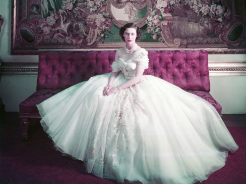 Princess Margaret on her 21st birthday in the dress which will go on display at the V&A’s Christian Dior: Designer Of Dreams exhibition (Victoria And Albert Museum, London)