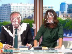 Piers Morgan gets pied in the face on Good Morning Britain (ITV/Screengrab)