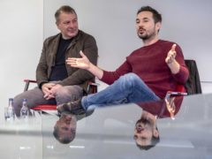 Jed Mercurio and Martin Compston spoke to students at Glasgow Caledonian University (Peter Devlin/PA)
