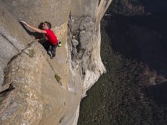 Alex Honnold free solo climbing on El Capitan’s Freerider in Yosemite National Park (National Geographic/Jimmy Chin)