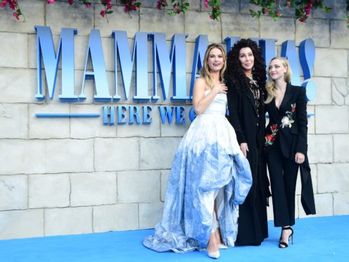 Lily James, Cher and Amanda Seyfried at the premiere of Mamma Mia! Here We Go Again! (Ian West/PA)