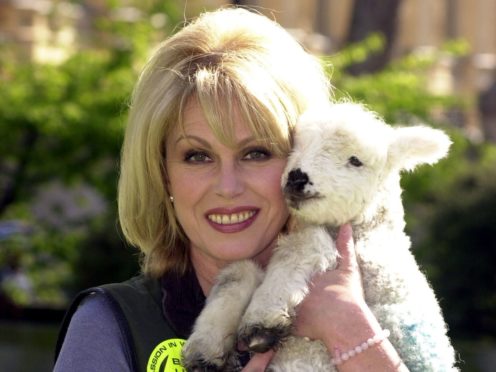 Actress Joanna Lumley cuddles a lamb (Fiona Hanson/PA)