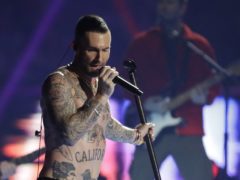 Adam Levine of Maroon 5 during their Super Bowl half-time performance (AP Photo/Jeff Roberson)