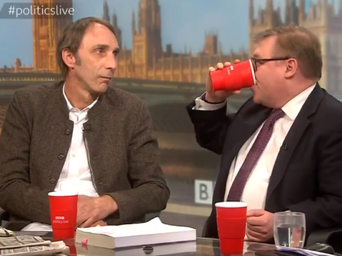 Tory MP Mark Francois and author Will Self lock eyes for almost 15 seconds after a tense exchange on the BBC’s Politics Live (Screenshot/PA)