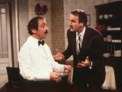 Andrew Sachs as Manuel (Left) and John Cleese as Basil in BBC’s Fawlty Towers. (PA/BBC)