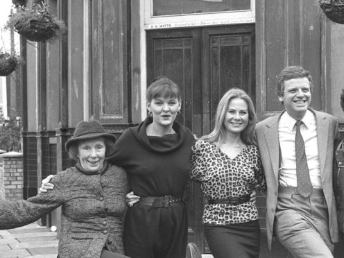 Sandy Ratcliff, second from left, along with fellow cast members and former BBC1 controller Michael Grade (PA)