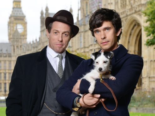 Hugh Grant playing Jeremy Thorpe and Ben Whishaw playing Norman Scott on set for BBC One’s A Very English Scandal (Kieron McCarron/BBC)