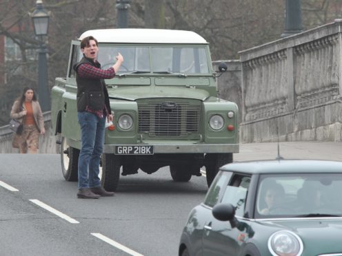 Domhnall Gleeson filming a scene where his Land Rover breaks down (Yui Mok/PA)