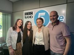 Jade, Melissa and Selvi with Steve Bland (BBC/PA)