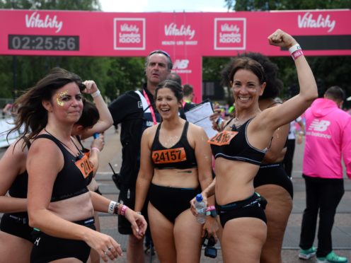 Anna Harding and Andrea McLean after running the Vitality London 10000 (Kirsty O’Connor/PA)