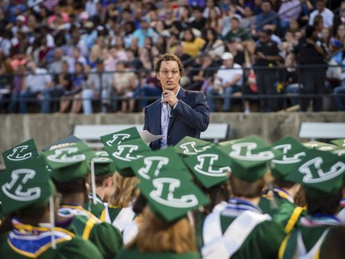 Matthew McConaughey delivers the commencement speech (Les Hassell/The News-Journal via AP)