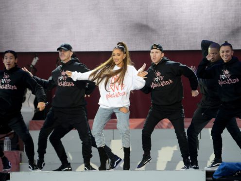 Ariana Grande on stage at the One Love Manchester concert (Dave Hogan for One Love Manchester/PA)