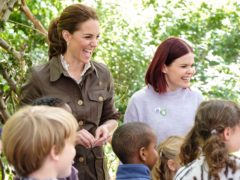 The Duchess of Cambridge with Blue Peter presenter Lindsey Russell (BBC Scotland/BBC/PA)