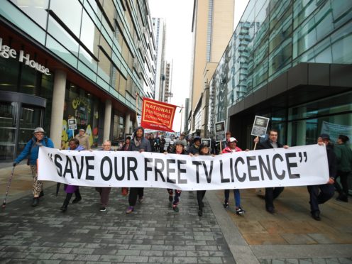 Protestors at BBC Media City in Salford (Danny Lawson/PA)