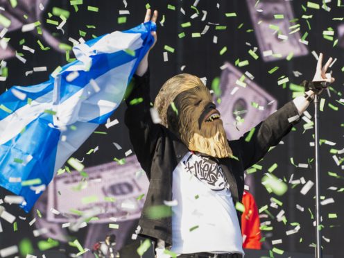 Lewis Capaldi wearing the Chewbacca mask at TRNSMT festival (Lesley Martin/PA)