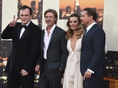 Quentin Tarantino poses with cast members Brad Pitt, Margot Robbie and Leonardo DiCaprio (Jordan Strauss/AP)
