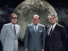 Cliff Michelmore, centre, anchored all the main broadcasts, while James Burke, left, and Patrick Moore focused on the technical aspects and science of the mission (BBC/PA)
