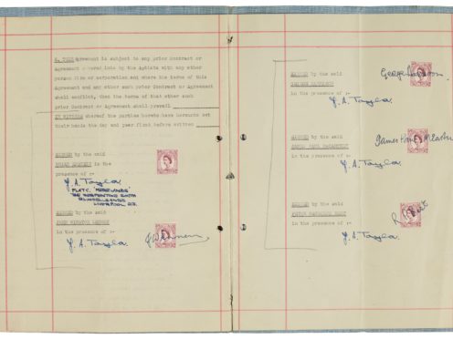 The Beatles, signed management contract with Brian Epstein (Sotheby’s/PA)