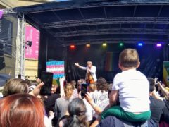 Sir Ian McKellen addressed the Perthshire Pride crowd (Anna Zwagerman/PA)